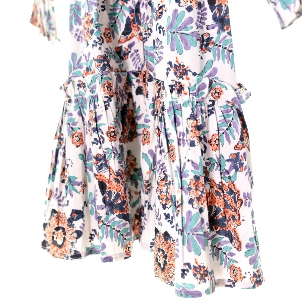 NWT Cleobella Maxine Floral Organic Cotton Scoop Neck Ruche Mini Dress Womens M - Picture 6 of 10